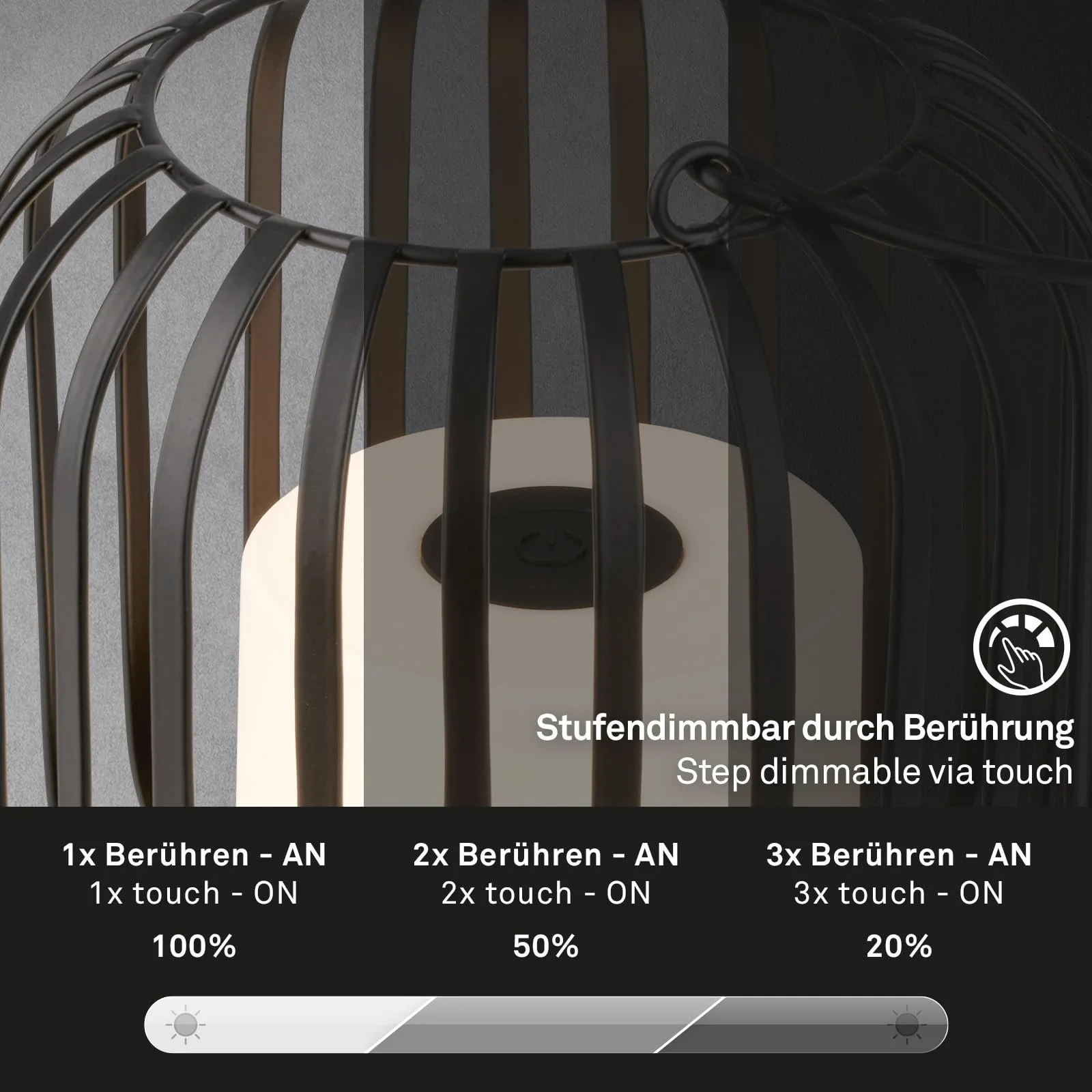 Настольная лампа BRILONER Mini LED Wireless Dimmable IP44 9 x 10 см Черный, фото №3