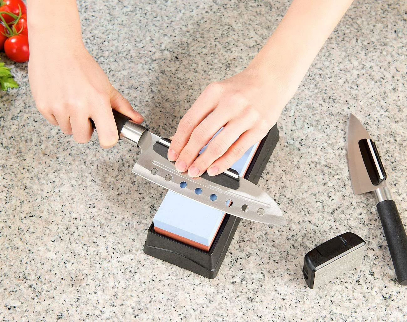 Набор водных точильных камней Rosenstein & Söhne из 4 предметов с держателем и направляющими угла, фото №8