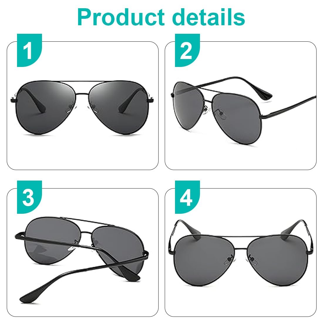 Сонцезахисні окуляри Авіатор EOYVAIL Поляризовані Чорний, різнокольоровий, фото №4 Сонцезахисні окуляри Авіатор EOYVAIL Поляризовані Чорний, різнокольоровий, фото №4