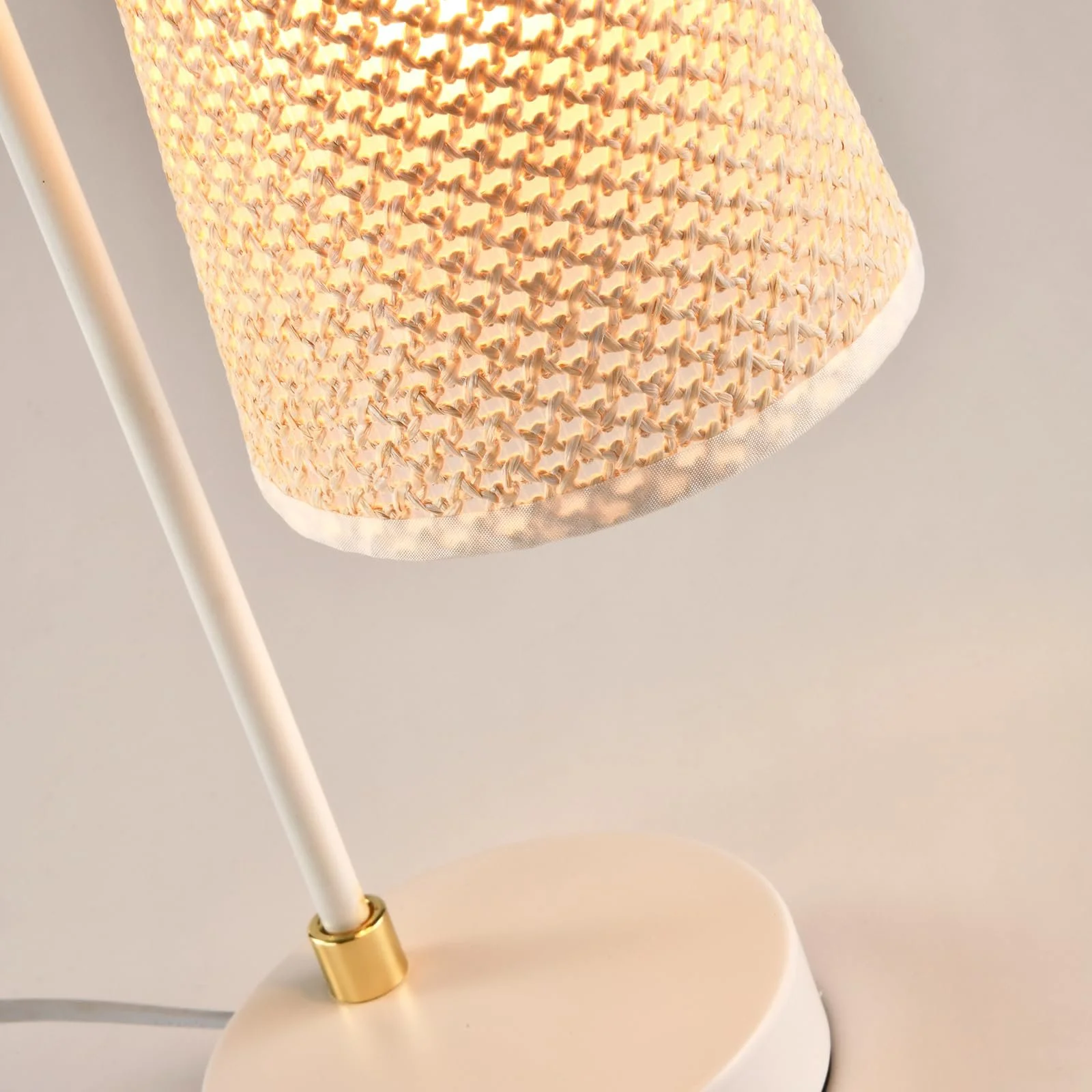 Настільна лампа LQWELL Retro Vintage E14 метал бежева тканинна кришка біла з золотом, фото №3