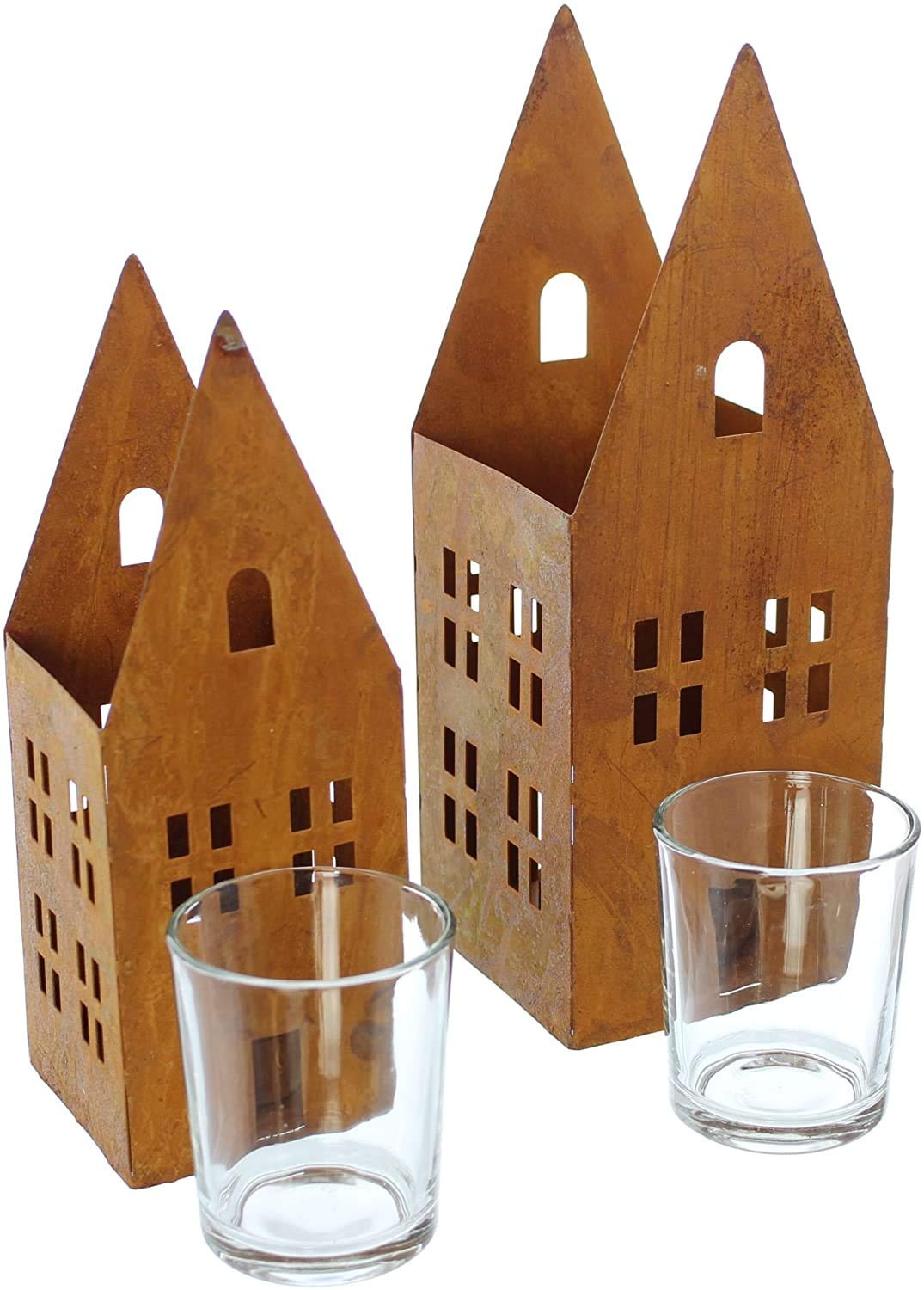 Підсвічники з металу будиночок в іржавому вигляді з ліхтарним склом, фото №4