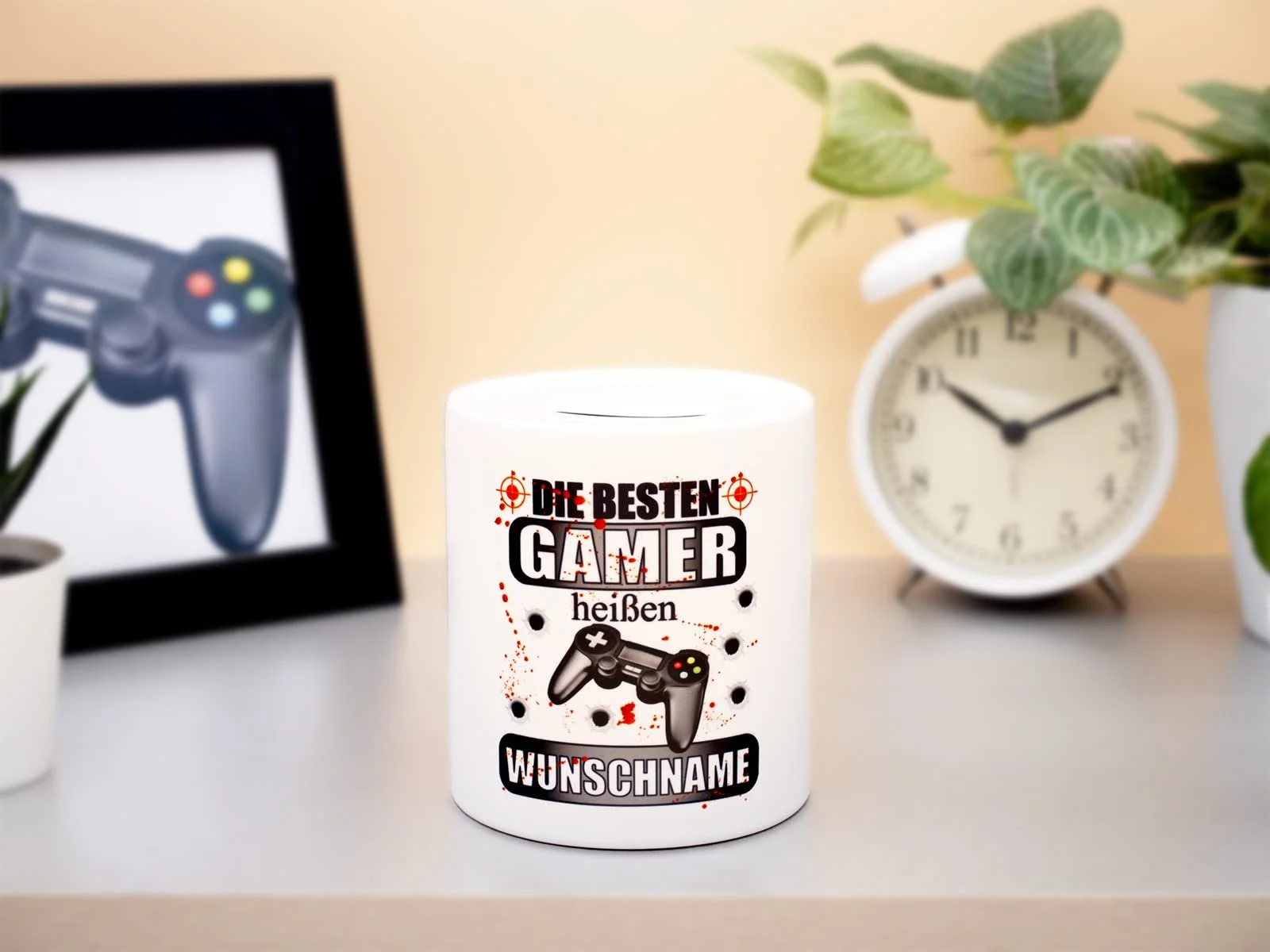 Копилка керамическая Геймерская персонализированная белая, фото №2