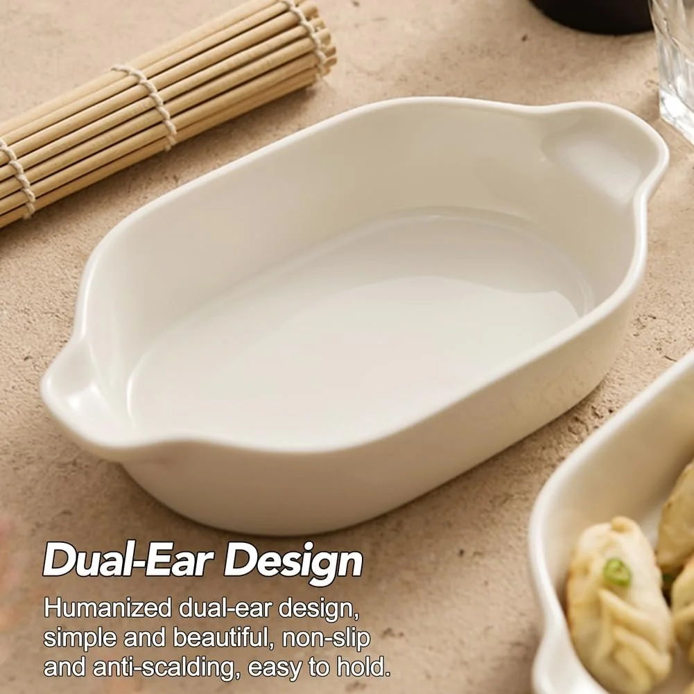 Форма для запекания Dxcaicc Овальная фарфоровая белая с двойными ручками, фото №4