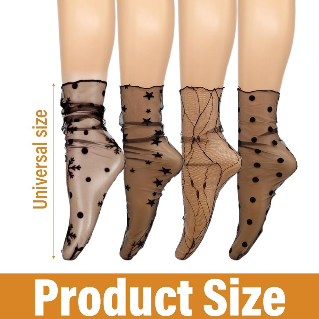 Носки Ankle Женские Кружевные Короткие Носки Ankle Sheer Socks Mesh Lace Loose Socks Декорированные Тонкие Модные Носки (Чёрный), фото №2