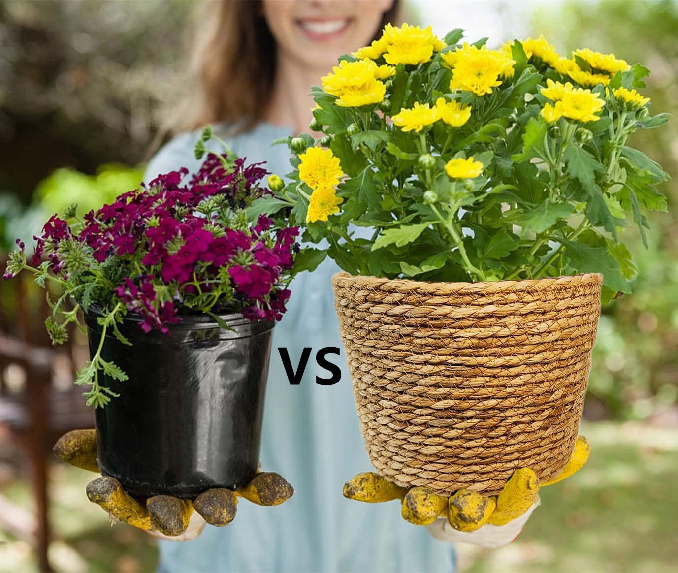 Кошики для рослин Набір 3 шт. Плетені з морської трави з пластиковою підкладкою 18/22/25 см Натуральний, фото №4