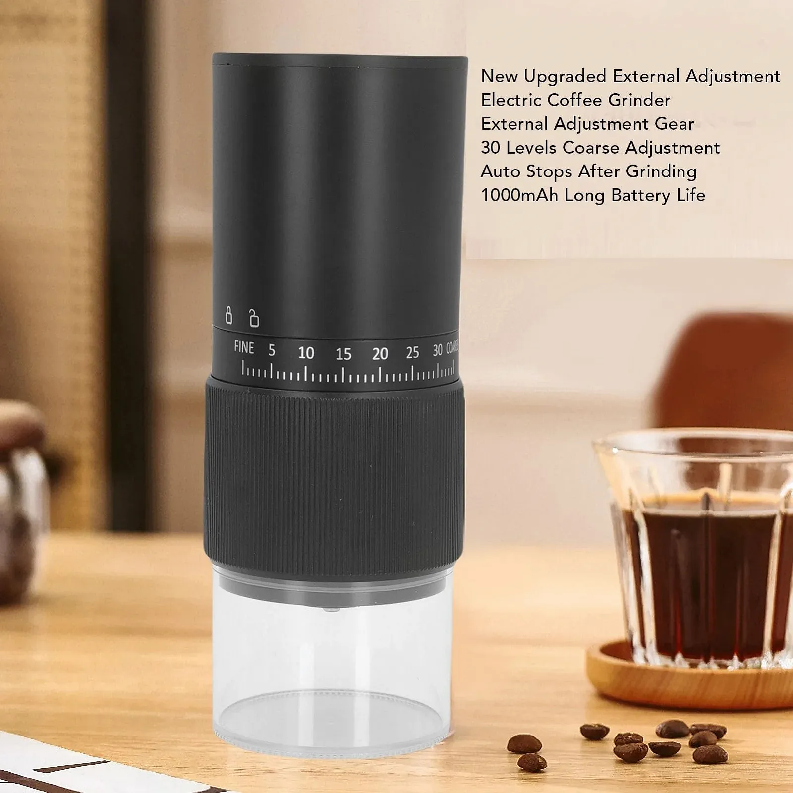 Електрична кавомолка TOPINCN з конічною кавомолкою, USB-зарядка, регульована, керамічна, фото №3