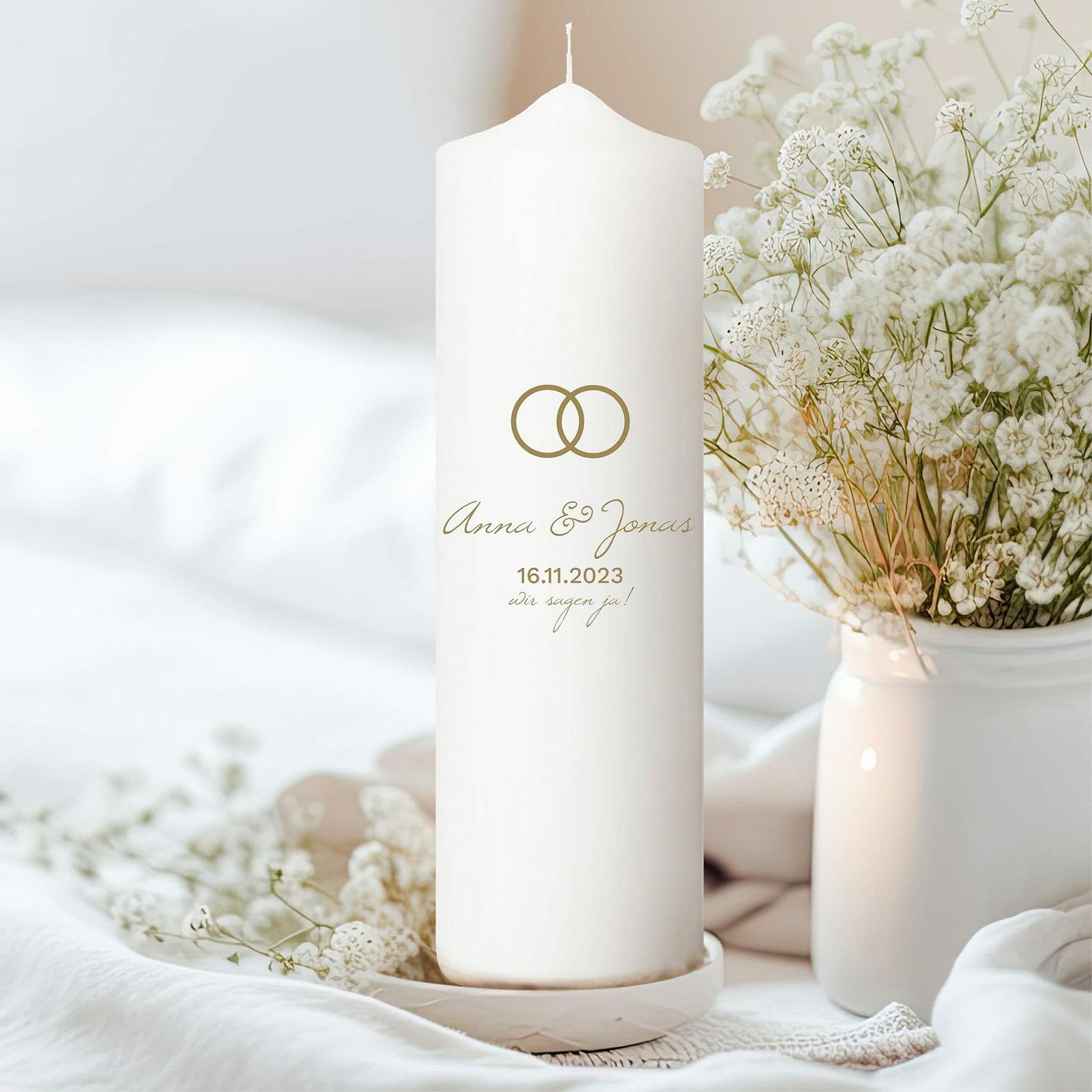 Свеча Wandtattoo Loft Wedding Персонализированная с именем и датой, мотив с обручальными кольцами, 18 см x 7 см, фото №2
