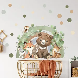 Наклейка на стіну JM Ведмідь Лисиця Веселка Дитяча кімната Спальня - Фото 1