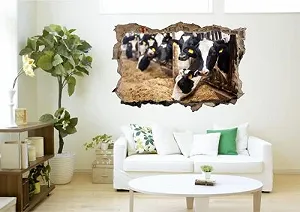 Наклейка на стіну Gougeltd 3D Cows Stone Wall Breakthrough 53 x 79 см synthetic.ua - Фото 1