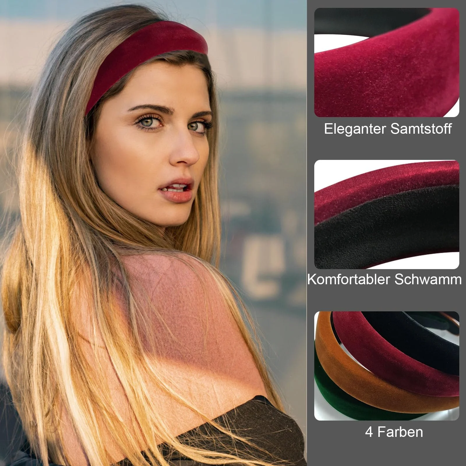 Обруч ZOCONE, оксамитовий, набір 4 шт., широкий, фото №3