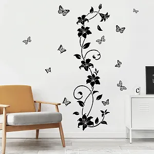Настінна наклейка SHUCHING Чорні квіти Лоза Метелики Чорна synthetic.ua - Фото 1