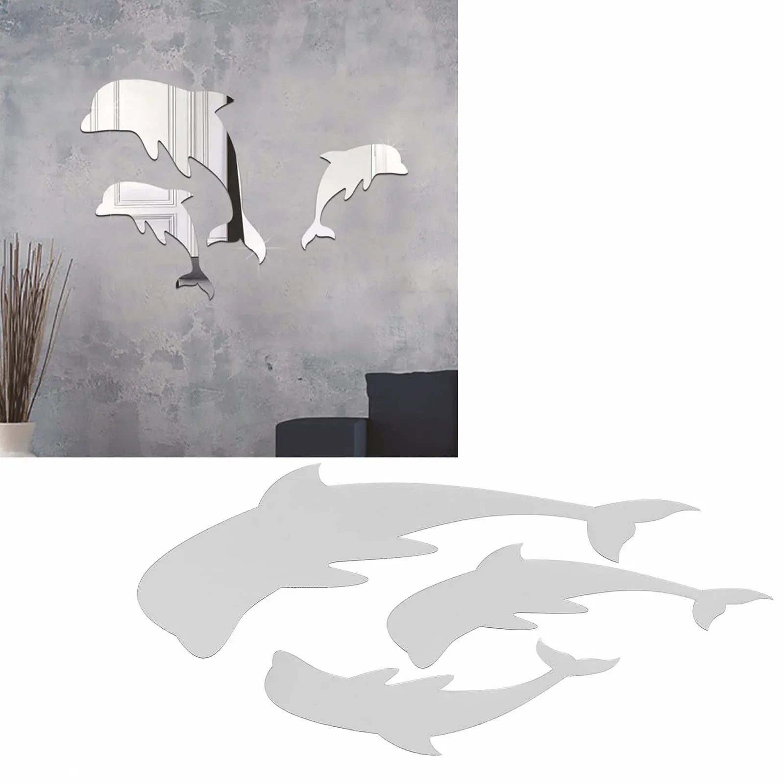 Наклейки на стіну Cute Dolphin Mirror у формі дельфінів Дзеркальні, фото №4 Наклейки на стіну Cute Dolphin Mirror у формі дельфінів Дзеркальні, фото №4