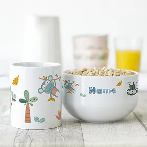 Набор: Керамическая миска для хлопьев с кружкой GRAZDesign Safari Animals Monkeys synthetic.ua - Фото 1