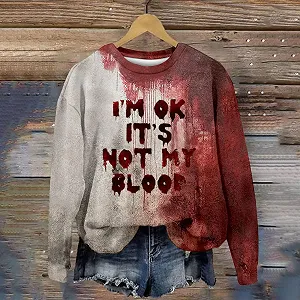 Худи Qixiu Женская Проблема Решена Хэллоуин Длинный Рукав Круглый Вырез Пуловер с Кровавым Узором Кровавые Раны Топы Осенняя Толстовка Хэллоуин synthetic.ua - Фото 1