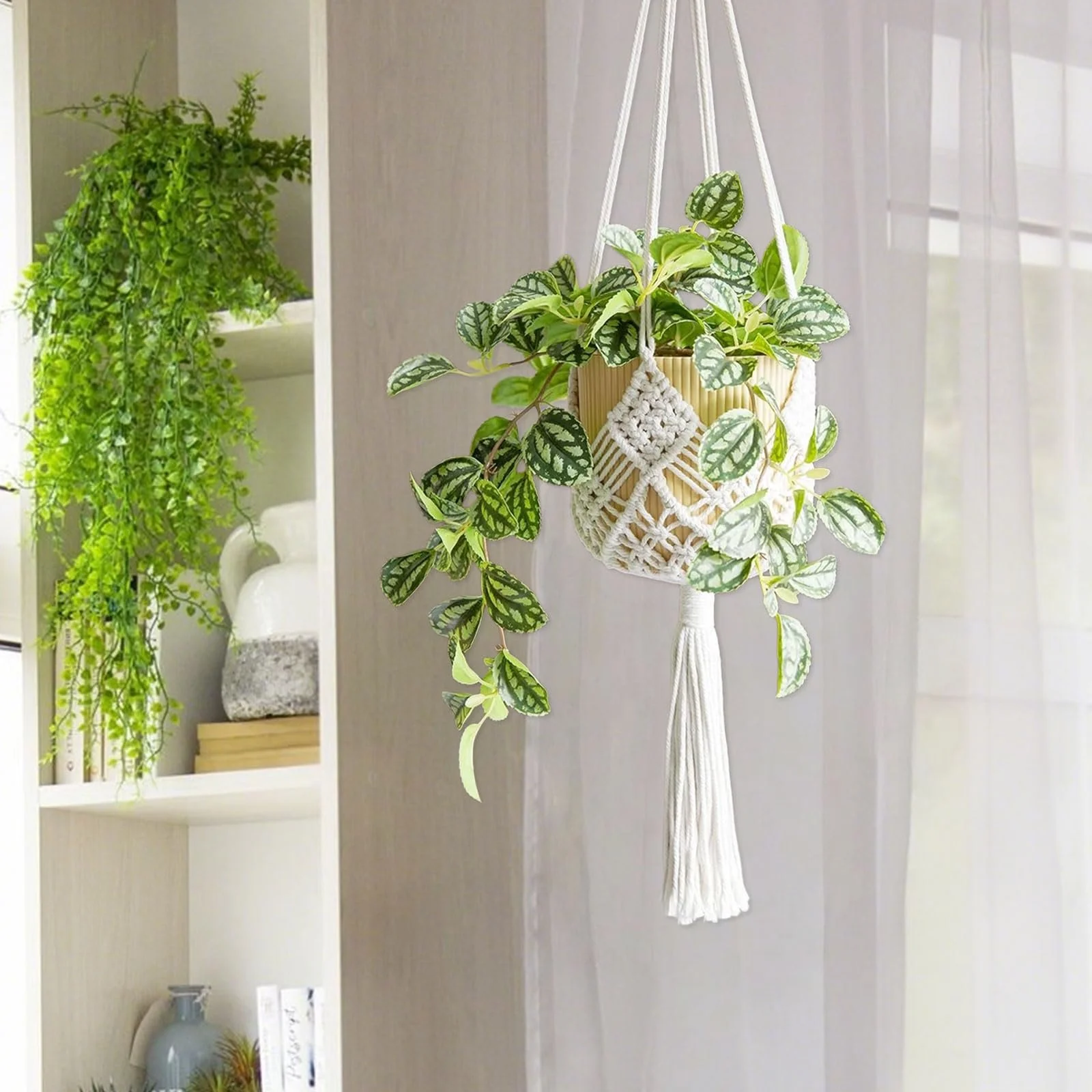 Подвесная корзина 2 шт. Макраме Для горшков до 20 см Бохо, фото №6