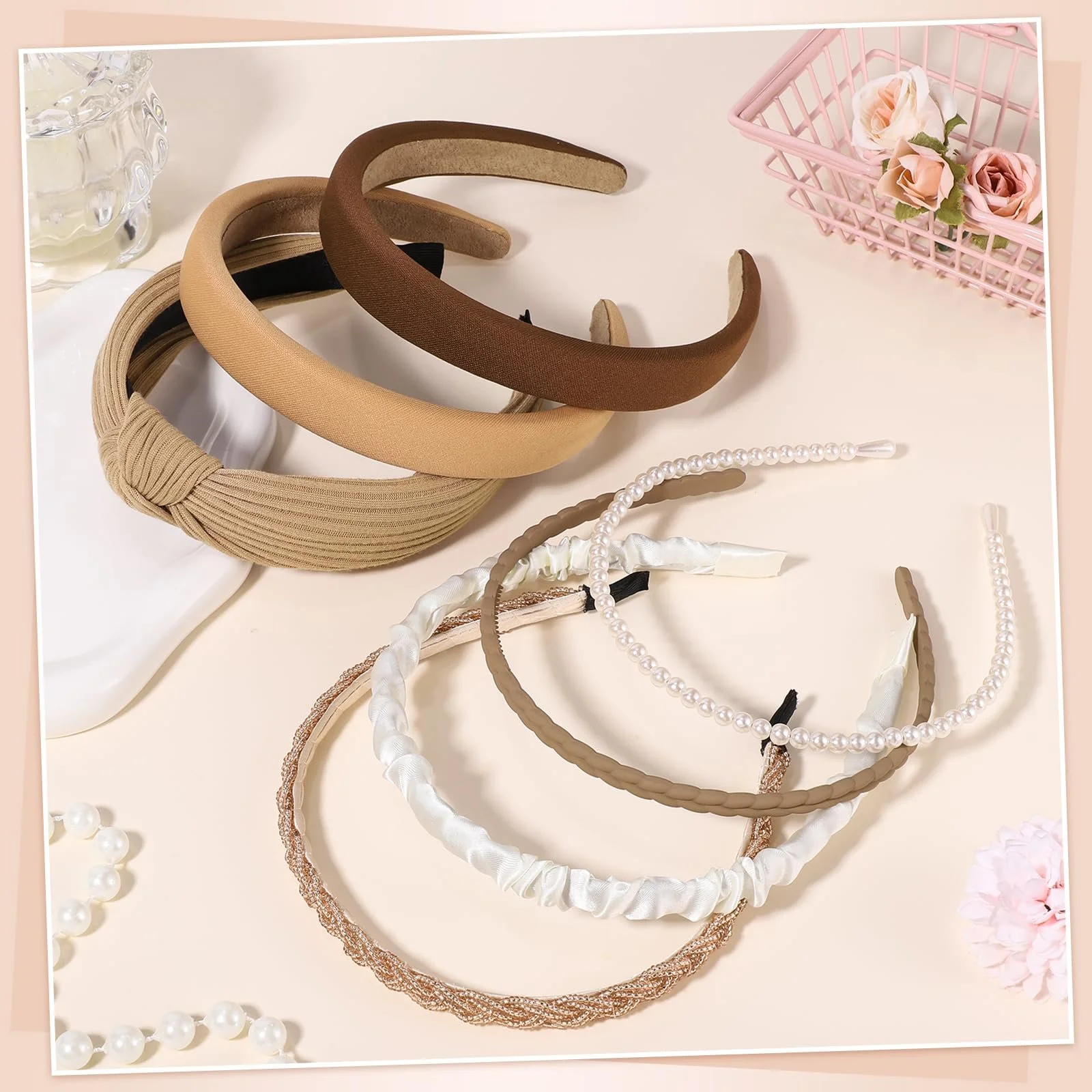 Жіночий обруч для волосся, набір з 7 штук, плетений, фото №5