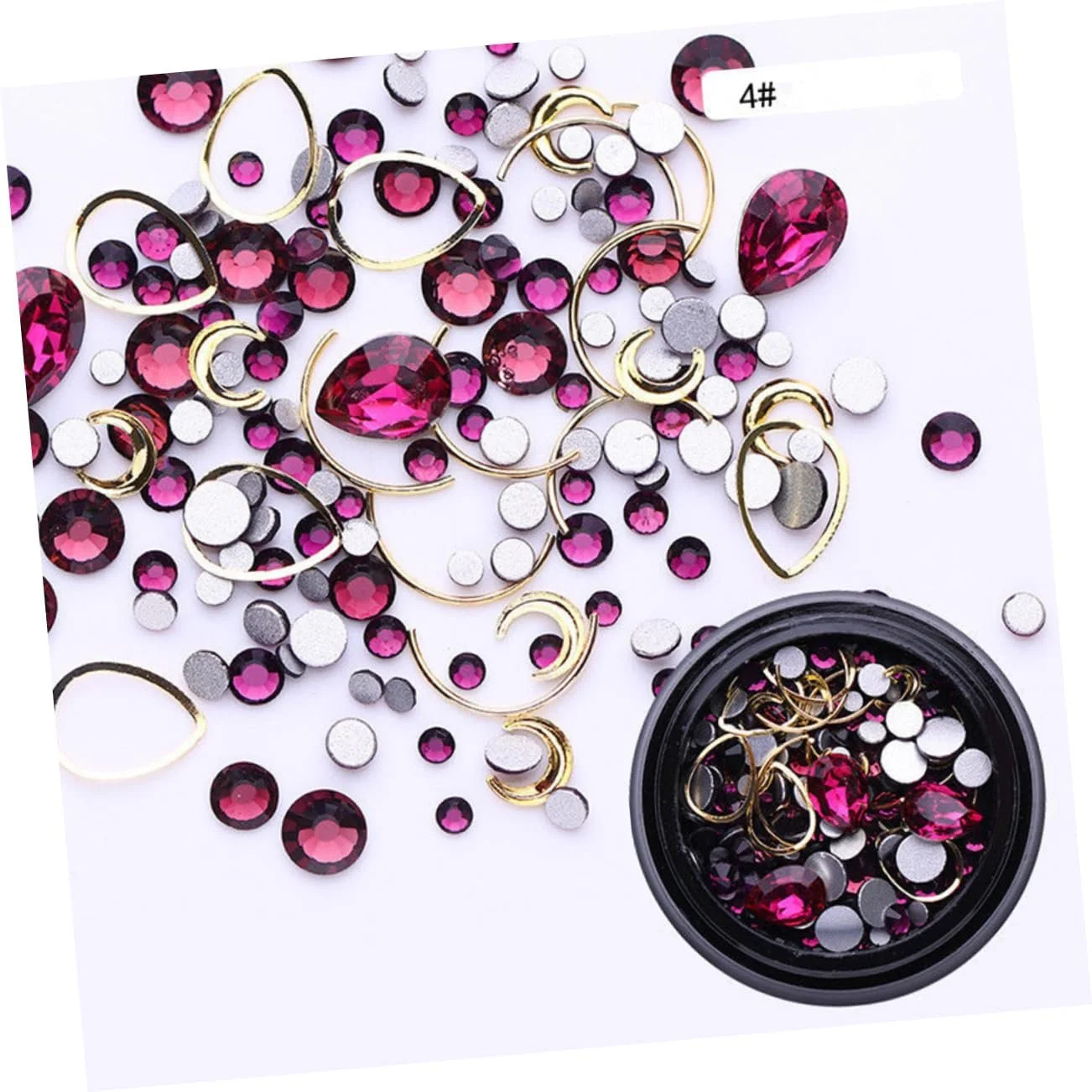 Украшения для ногтей Стразы FRCOLOR 4 коробки, украшения для ногтей, металлические кольца в форме гвоздей, маленькая черная бутылка, фото №3