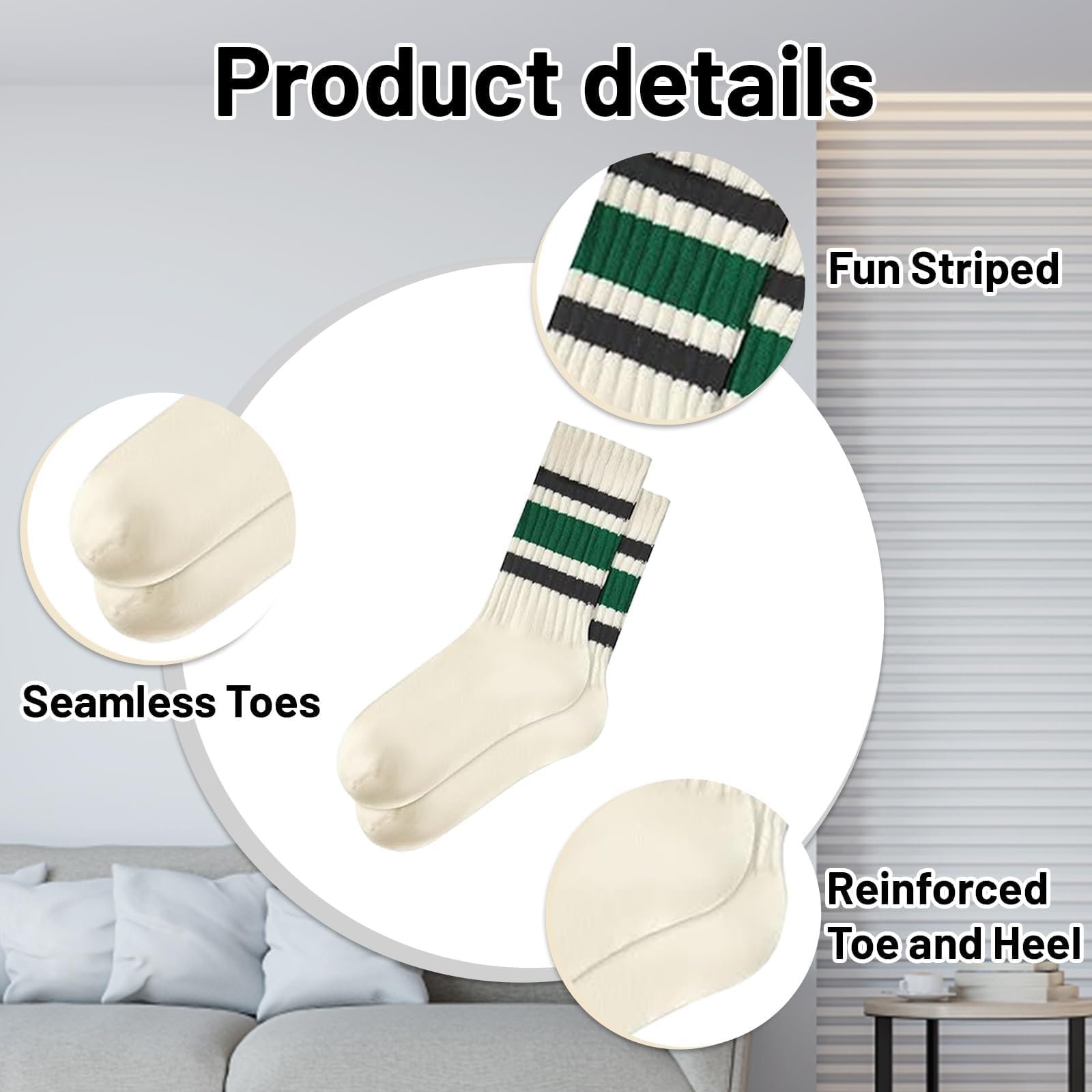 Носки Crew Женские, 3 пары Ретро Носков в Полоску, Спортивные Носки для Мужчин и Женщин, Унисекс Носки Crew, Размер 36-42, 15 см пояс, Идеально подходят для спорта, повседневной носки и ретро стиля, фото №3