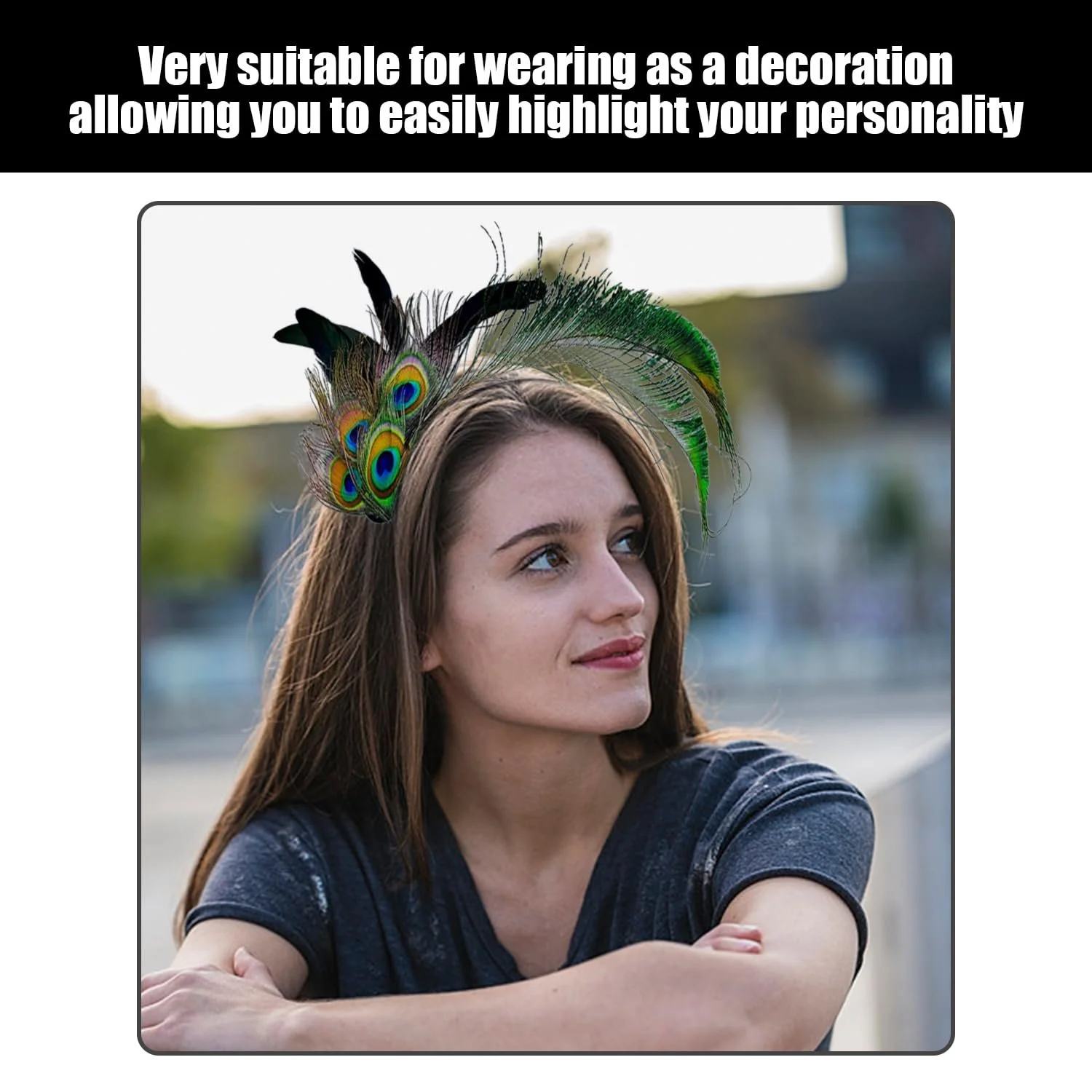 Обруч на голову з пір'ям павича, ретро, фото №6