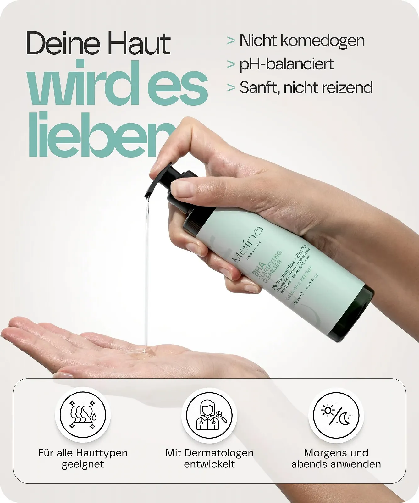 Очищающее средство для лица Meina Anti Pimple, BHA Очищающее средство, Гель для умывания с салициловой кислотой, Очищающий гель против черных точек, Средство для снятия макияжа, Очищающее средство для лица с ниацинамидом, Гель для умывания с салициловой кислотой, 200 мл, фото №5