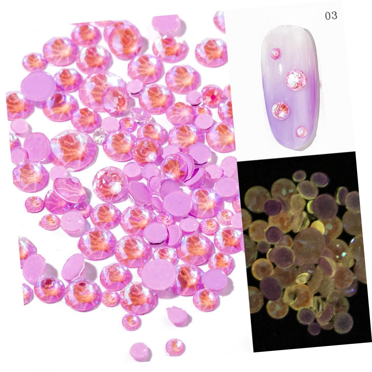 Стрази для нігтів Housoutil 6 кишень Флуоресцентні Камені для манікюру, фото №2