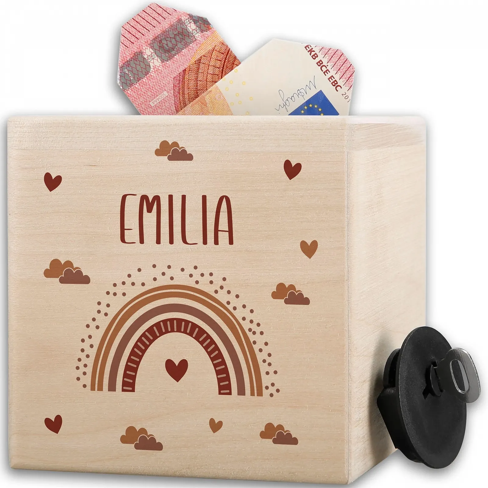 Скарбничка дерев'яна Веселка Бохо із замком та ключем, фото №1