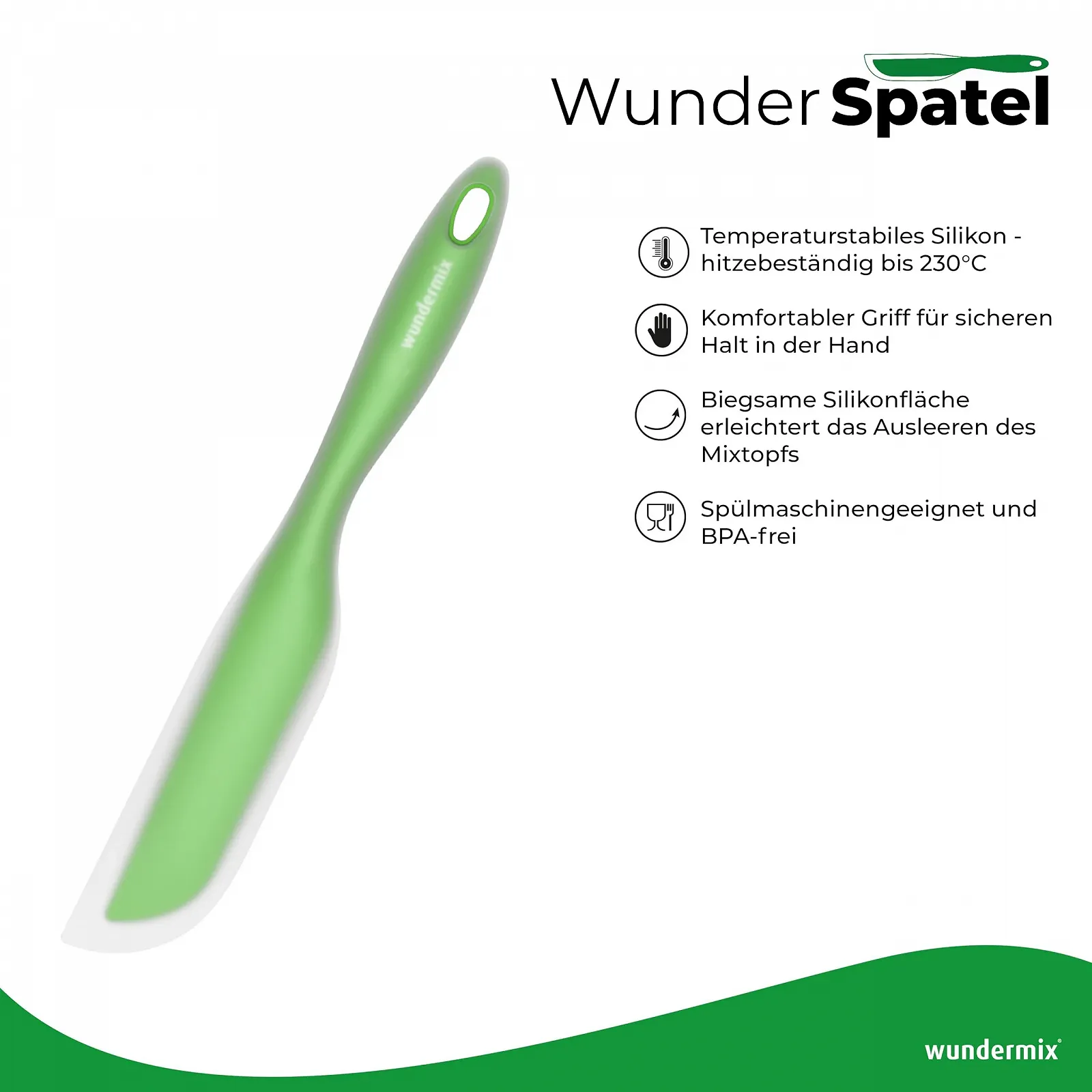 Гибкая лопатка Wundermix WunderSpatel® для кухонного комбайна для опорожнения чаши Зеленая, фото №3