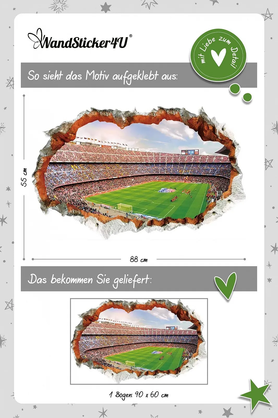 Наклейка на стіну WandSticker4U 3D Футбол 90 x 60 см, фото №5 Наклейка на стіну WandSticker4U 3D Футбол 90 x 60 см, фото №5