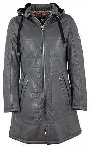 Шкіряне пальто OTTO KERN з натуральної шкіри, стьобане, з овечої шкіри наппа, сіре - Фото 1