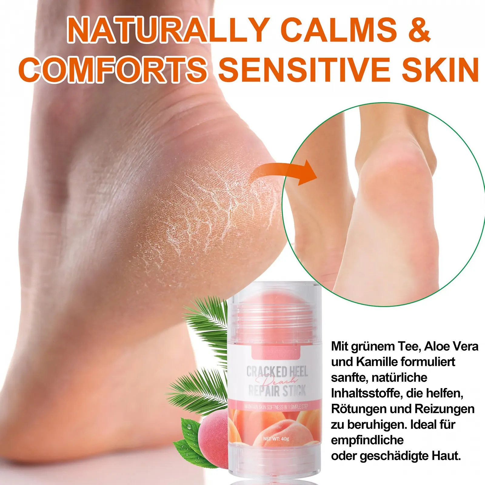 Крем для ног увлажняющий против трещин с мочевиной и ароматом персика, упаковка из 2 шт. по 80 г, фото №7