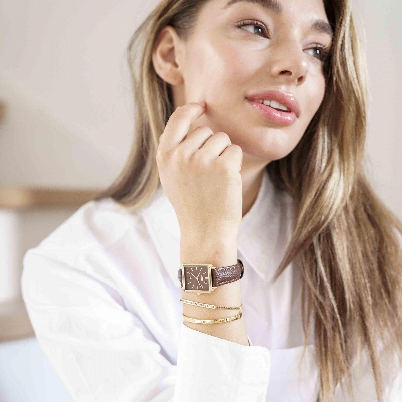 Женские часы BURKER Daisy Квадратные Аналоговые Кварцевые 28 мм Золотой Коричневый/Коричневая кожа, фото №5