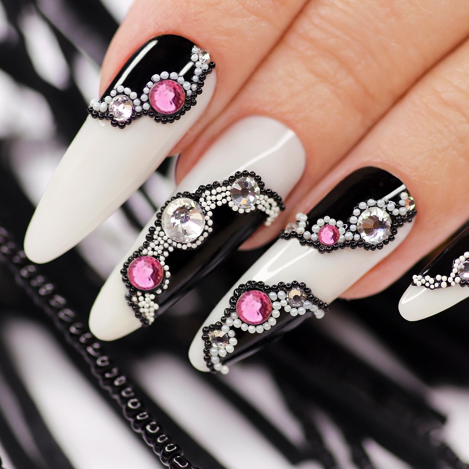 Стразы для ногтей 5 размеров, розовые и прозрачные, фото №7