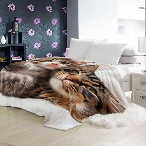 Покривало з милим кошеням 130 x 150 см М'яка тепла флісова Покривало для зими Різнокольорові різдвяні прикраси synthetic.ua - Фото 1