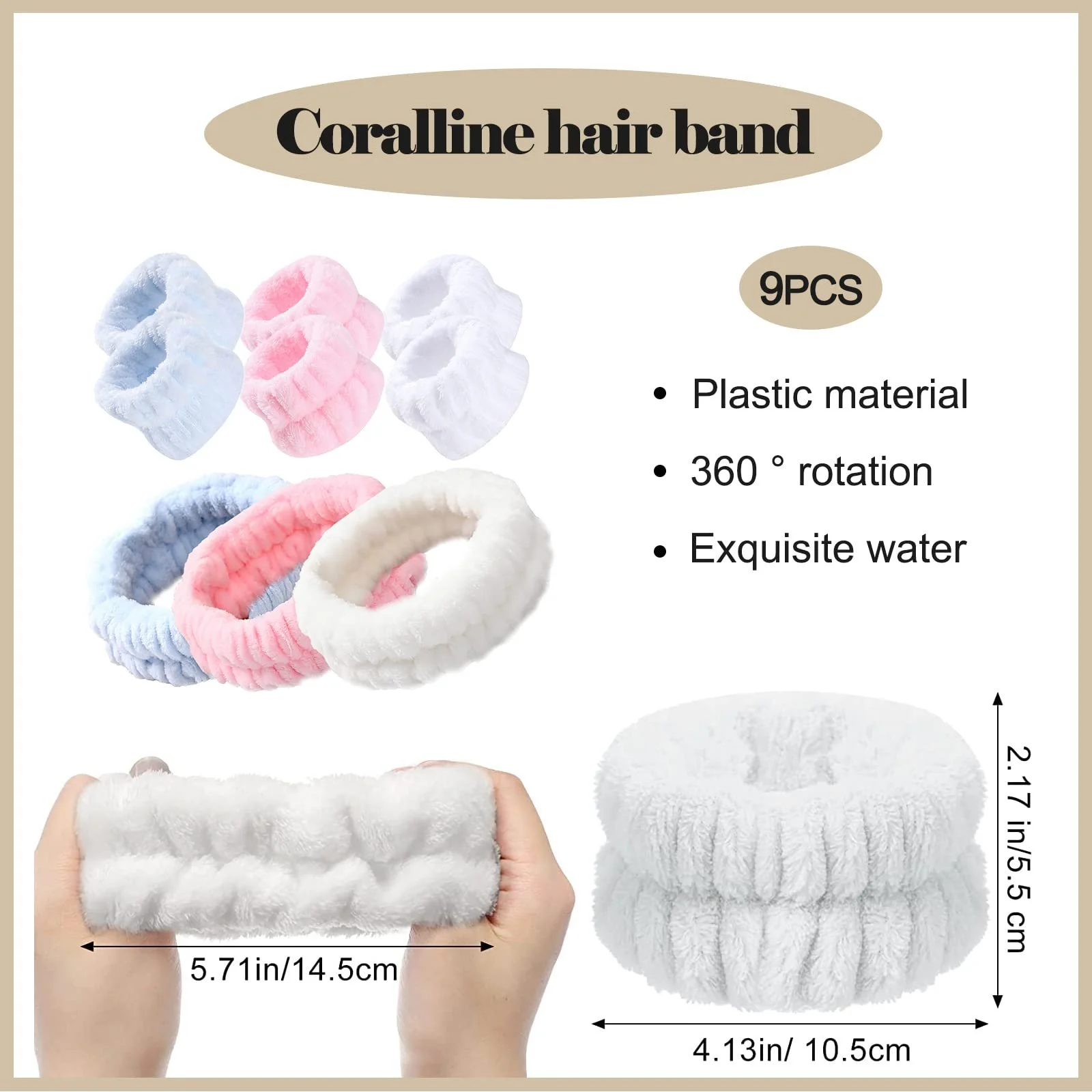 Набір з 9 предметів: спа пов'язка на голову, напульсники для вмивання, мікрофіброві, фото №2