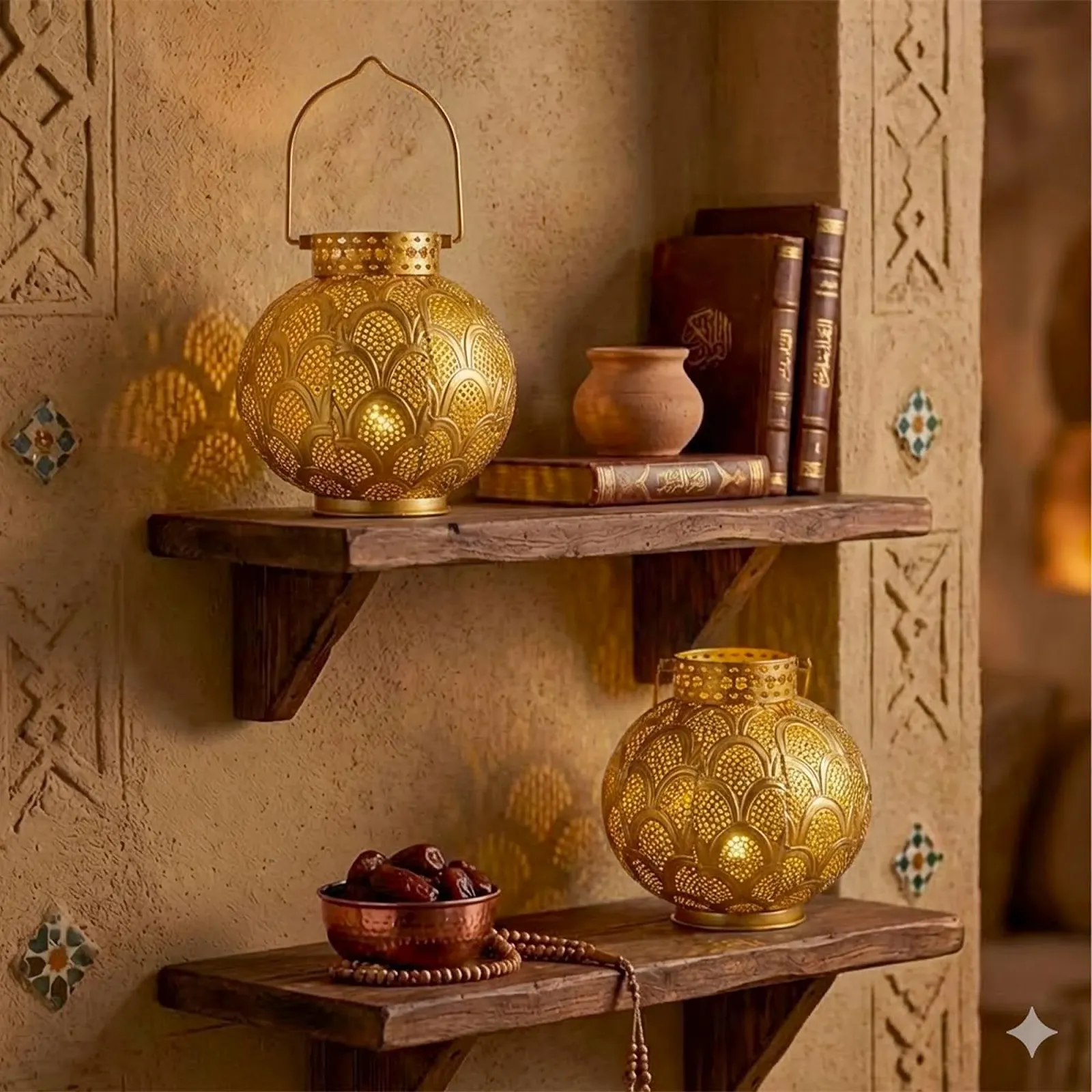 Настільна лампа TRIROCKS Набір з 2 шт. Марокканський стиль 18 см На батарейках Бездротова LED Gold, фото №3