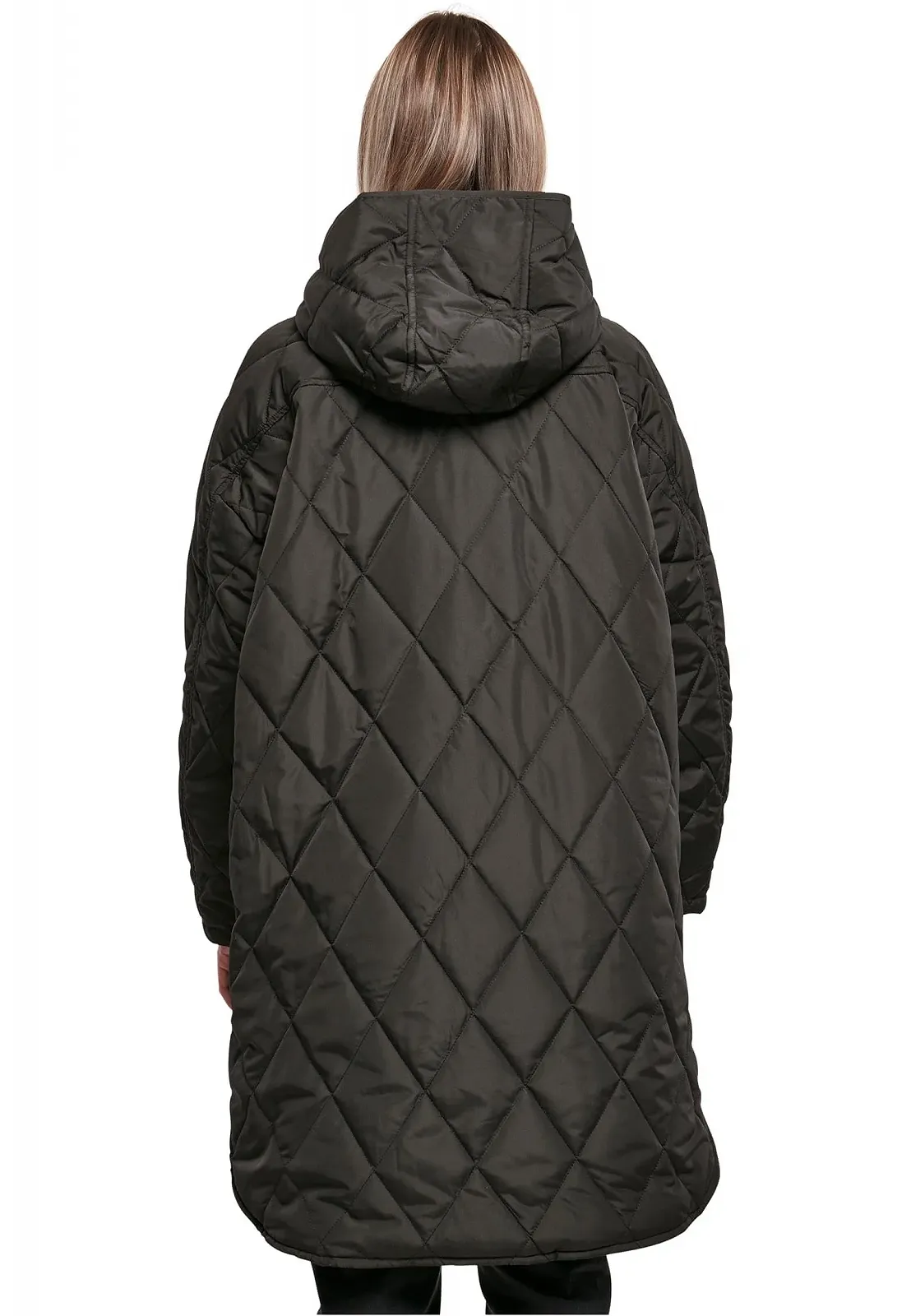 Пальто Urban Classics Жіночеd стьобане ромбами з капюшоном, фото №4