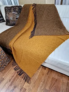 Одеяло STTS International Wool 100% Virgin Wool в различных цветах 140 x 200 см, покрывало, шерстяное одеяло, шерстяной плед Tyrol (коричнево-горчичный (двусторонний), 140 x 200 см) - Фото 1