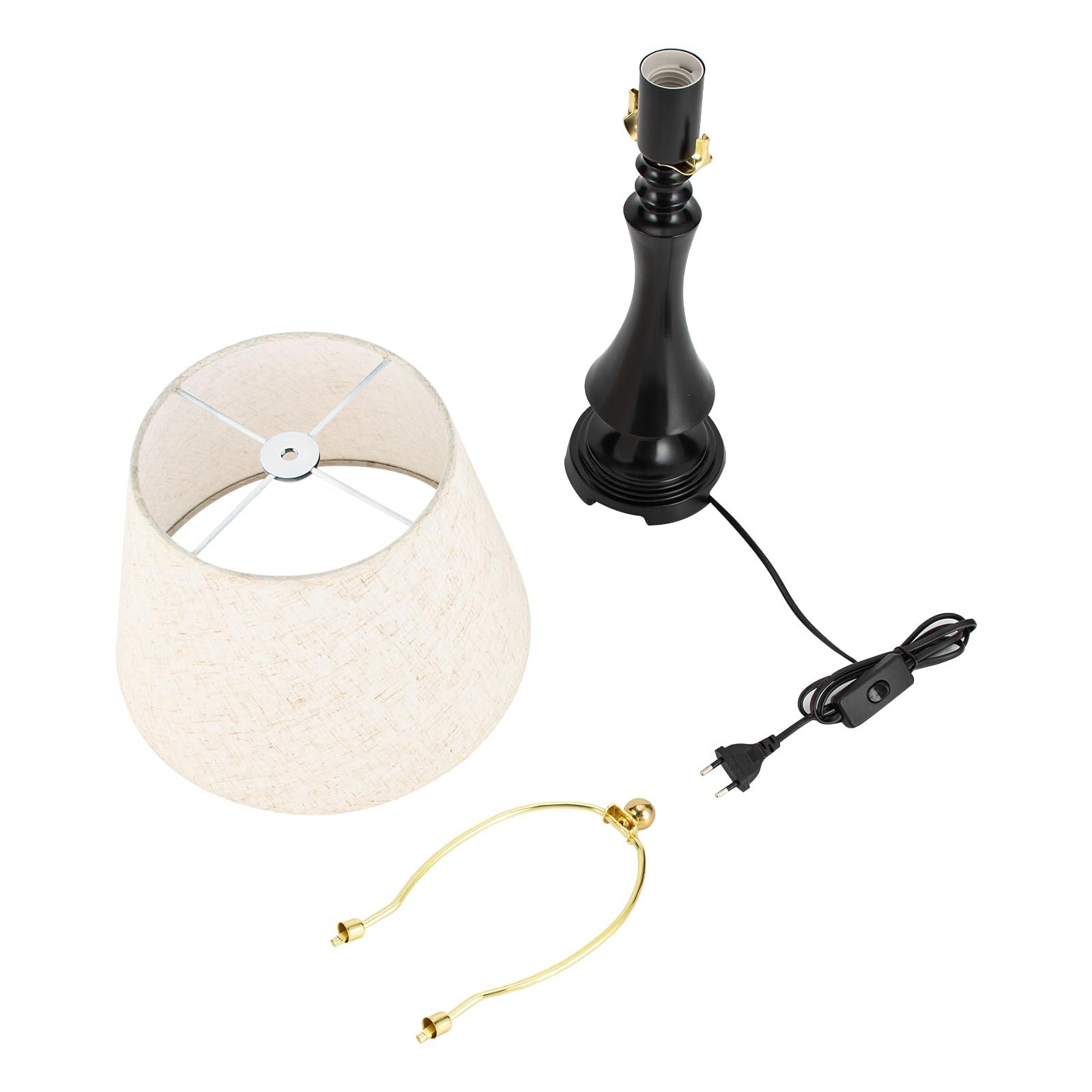 Настільна лампа Ретро Лляний абажур E27 Кнопковий перемикач, фото №3