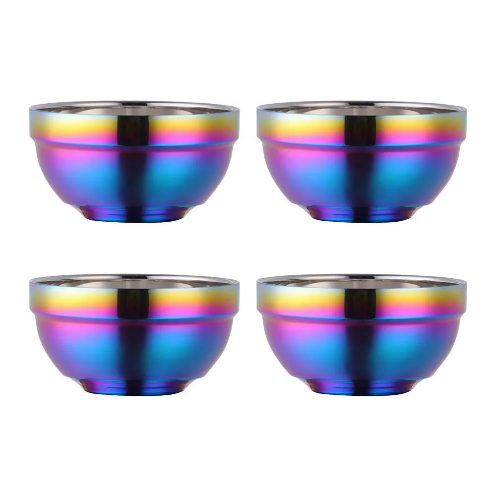 Набір мисок для супу та пластівців SBOMHS Rainbow 4 шт. 18/10 Stainless Steel 500 мл 13 см подвійні стінки, фото №1
