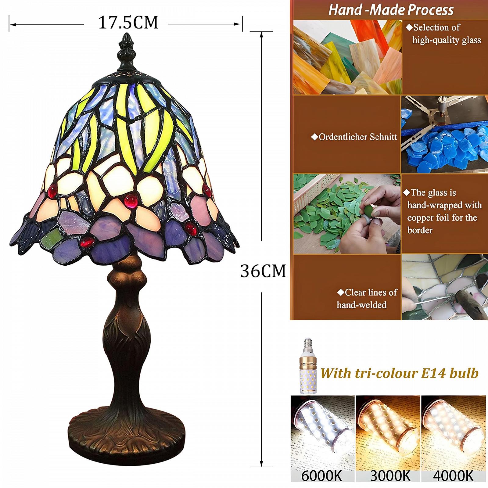 Настільна лампа Kinbolas Tiffany Style Handmade Stained Glass Vintage Art Deco Victorian E14, фото №5