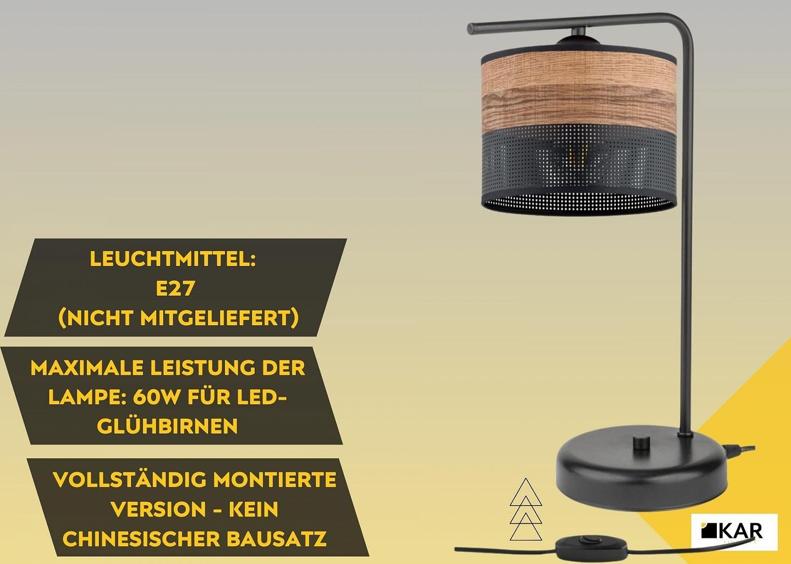 Приліжкова лампа 1 лампа Чорний метал з оздобленням під дерево (PVC) E27 LED Чорна, фото №4