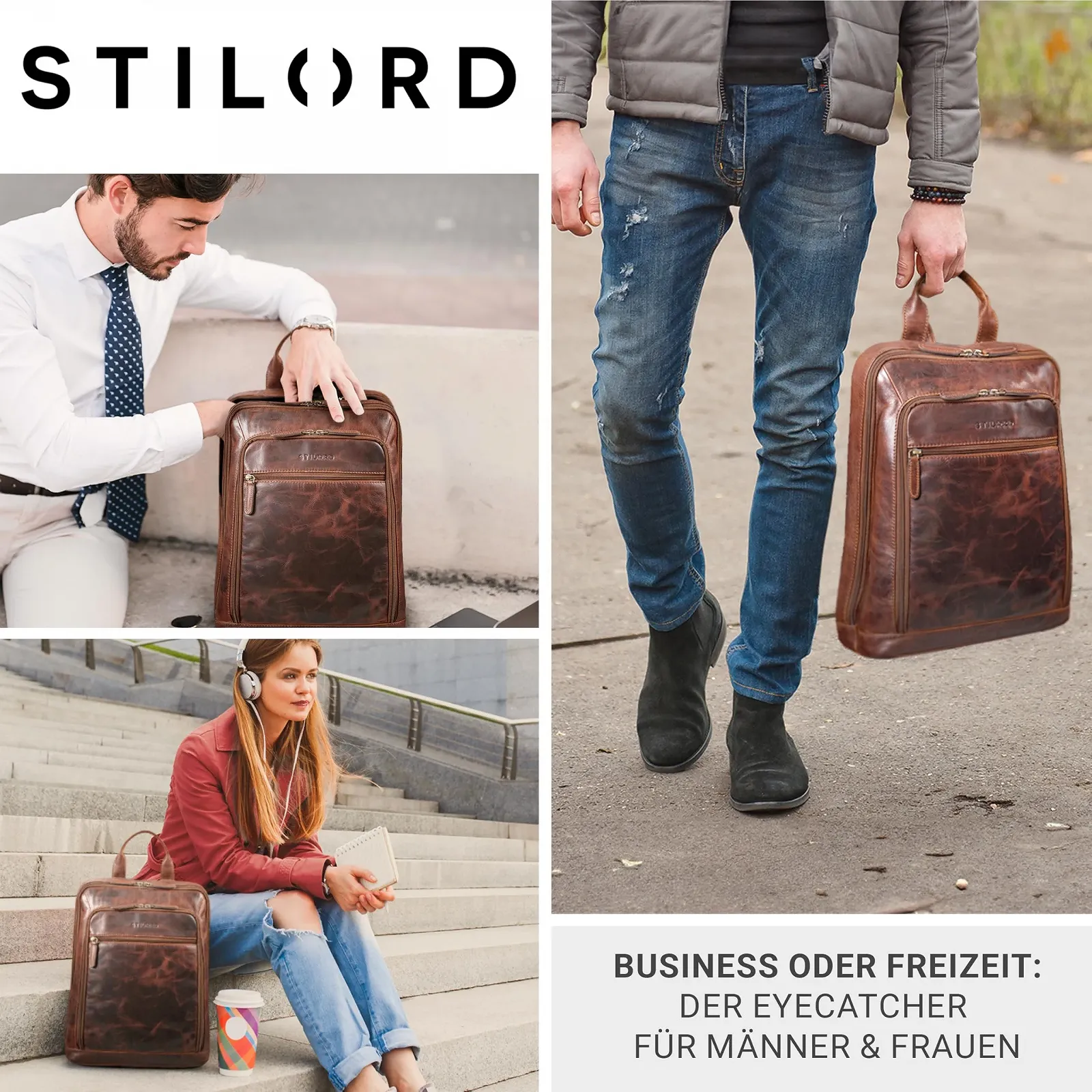 Рюкзак для ноутбука STILORD Watson 15.6 дюйма кожаный бизнес XL DIN A4 винтаж Florida - Brown, фото №6