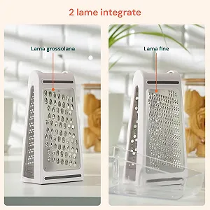 Многофункциональная терка Avilia из нержавеющей стали с двойным лезвием и съемным контейнером synthetic.ua - Фото 1