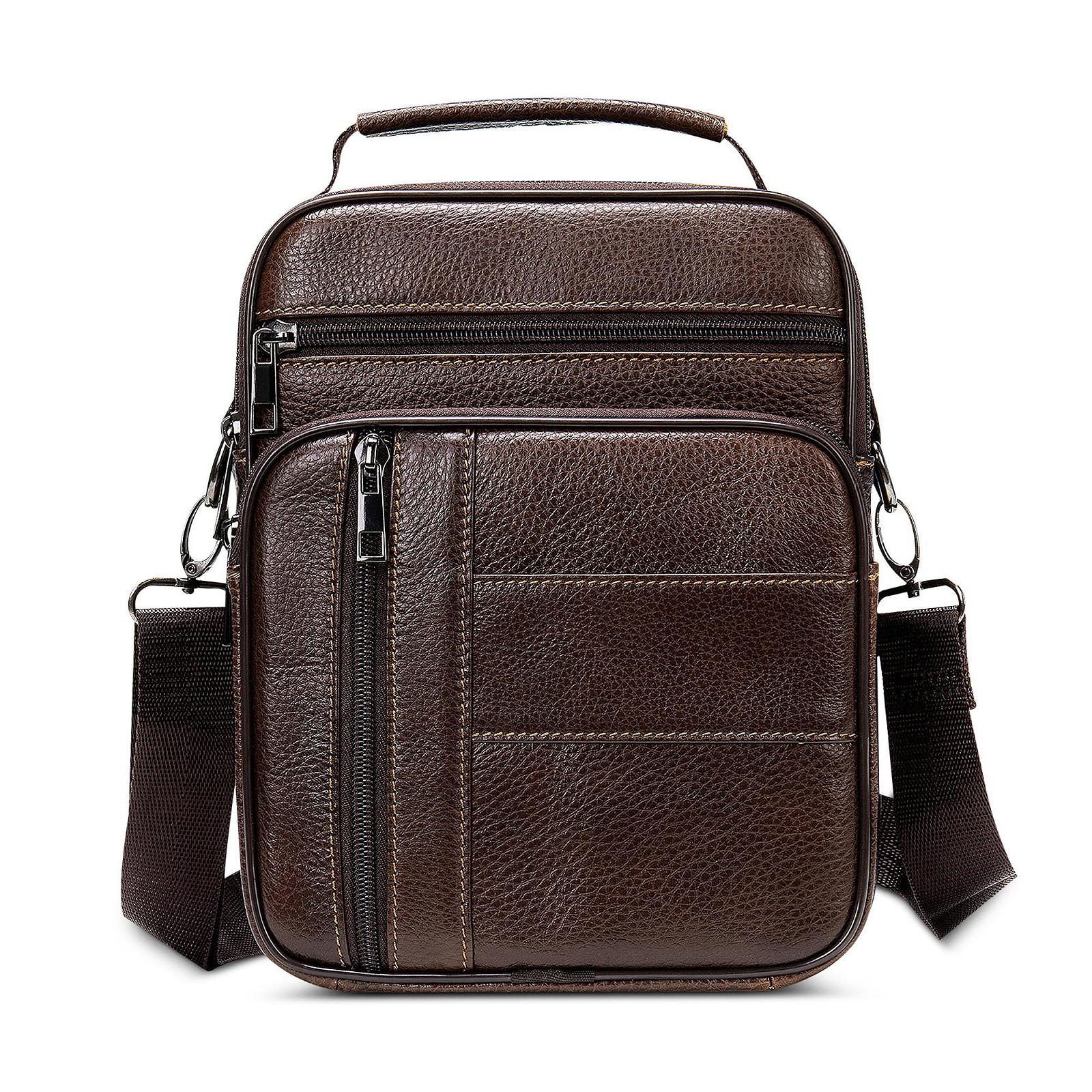 Сумка через плече DEEVORCA Vintage чоловіча шкіряна модна з ручкою для подорожей, школи, коричнева A, фото №1