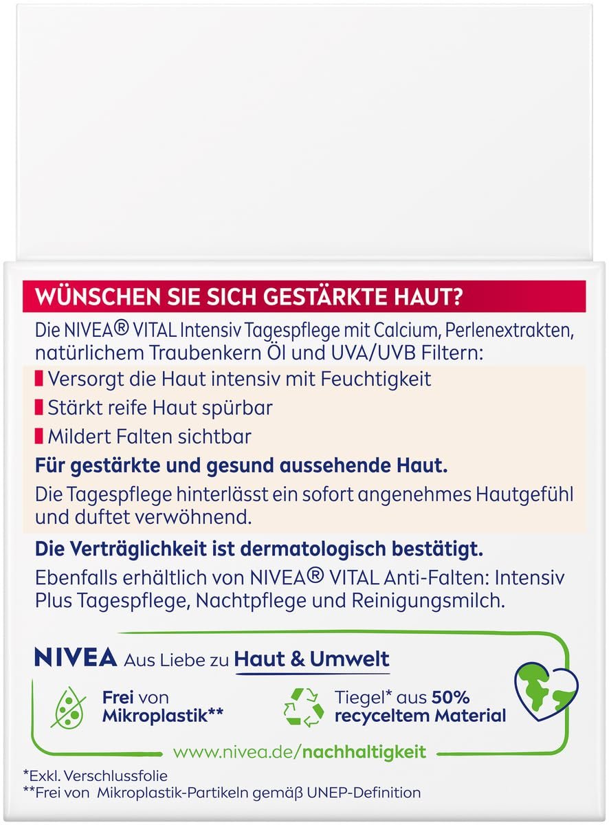 Денний крем NIVEA Vital Anti-Wrinkle інтенсивний для зрілої шкіри з кальцієм та екстрактом перлів 50 мл, фото №9