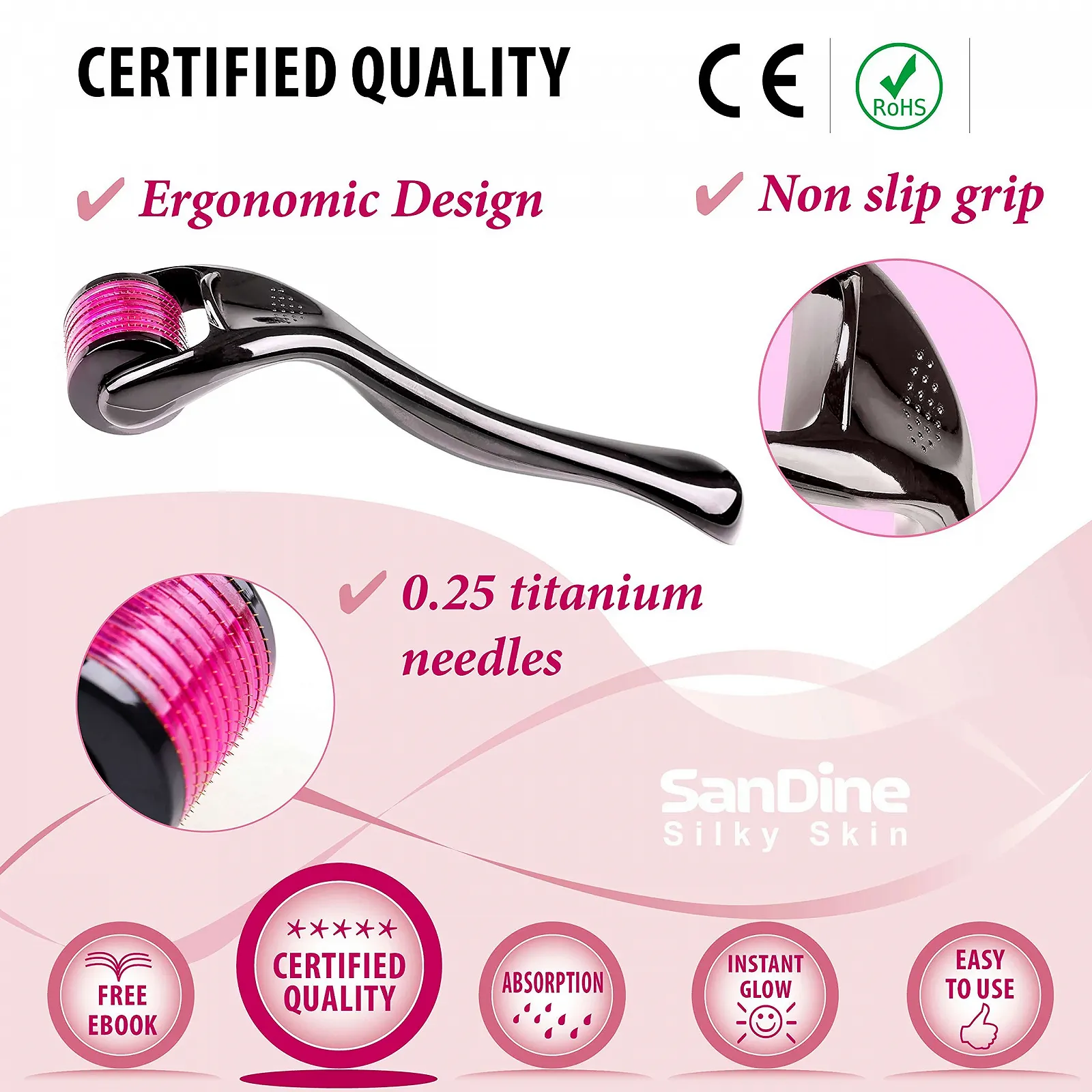 Ролер голковий - Micro Needle Derma Roller - Титановий голковий ролер для обличчя - 540 Мікроголок, фото №6