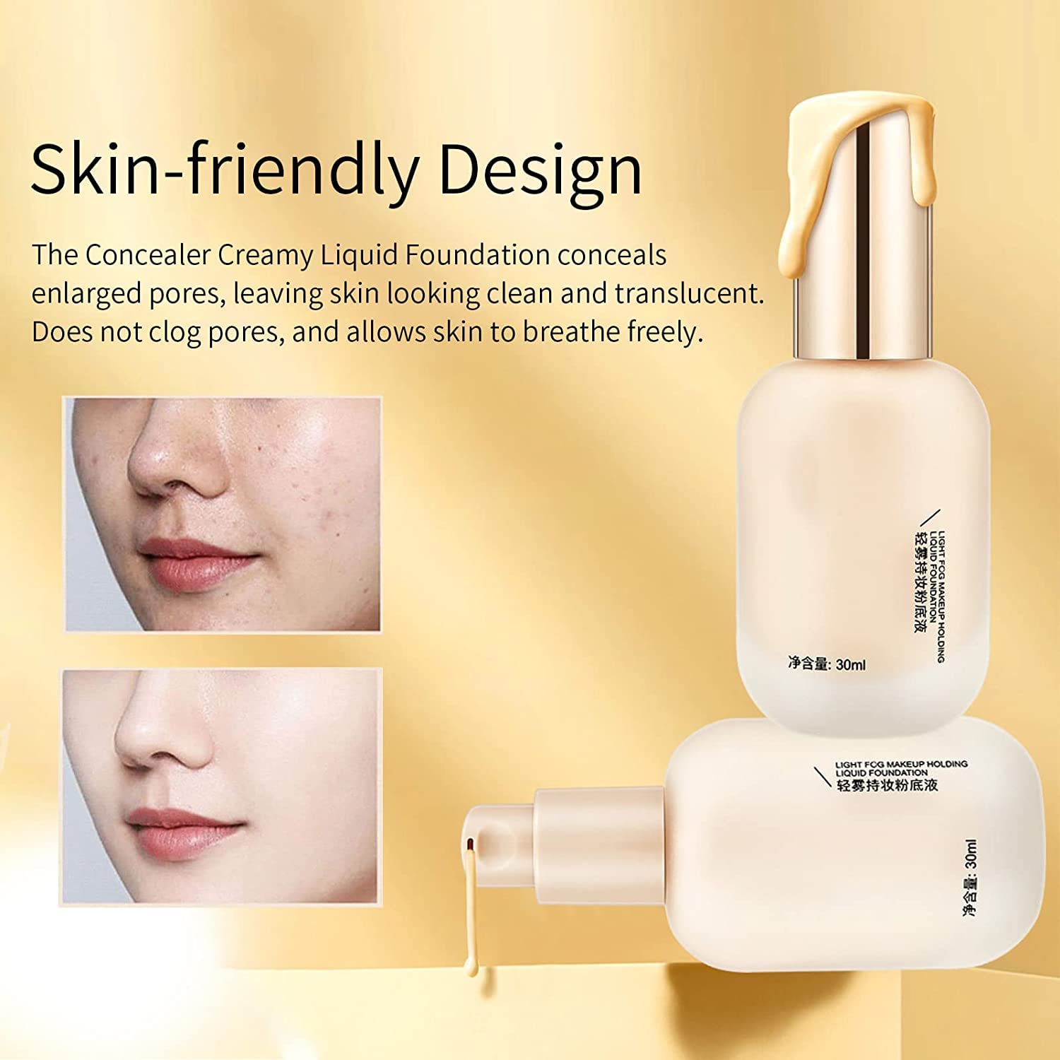 Тональний крем ADMD Light Fog Makeup Holding Liquid Foundation Зволожуючий водостійкий легкий тривалий повний консилер Натуральний, фото №5