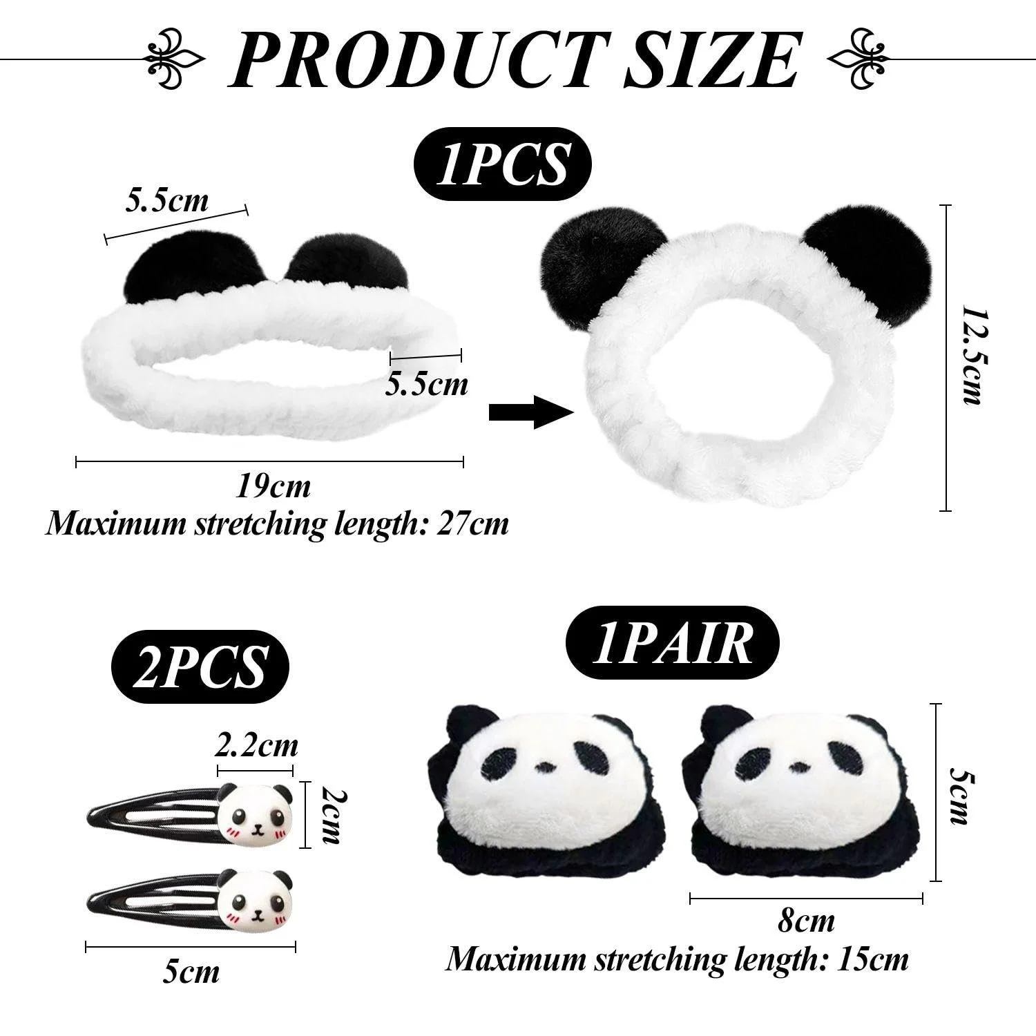 Пов'язка на голову Panda, 1 пара браслетів і 2 шпильки, фото №2 Пов'язка на голову Panda, 1 пара браслетів і 2 шпильки, фото №2