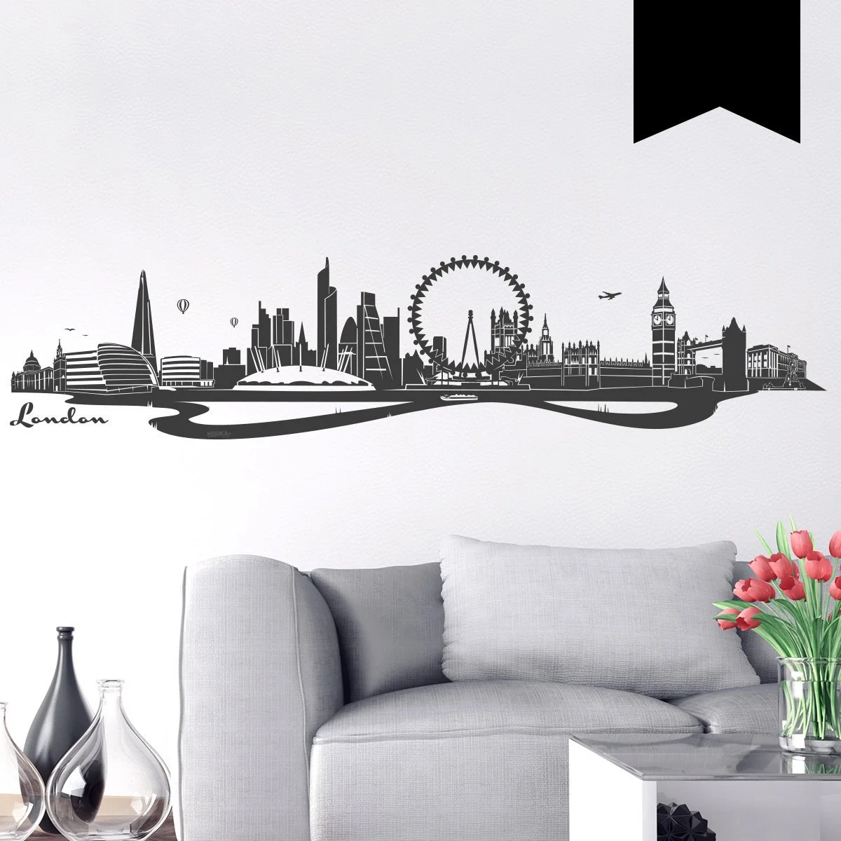 Наклейка Wandkings London Skyline 90 x 20 см Black, фото №1