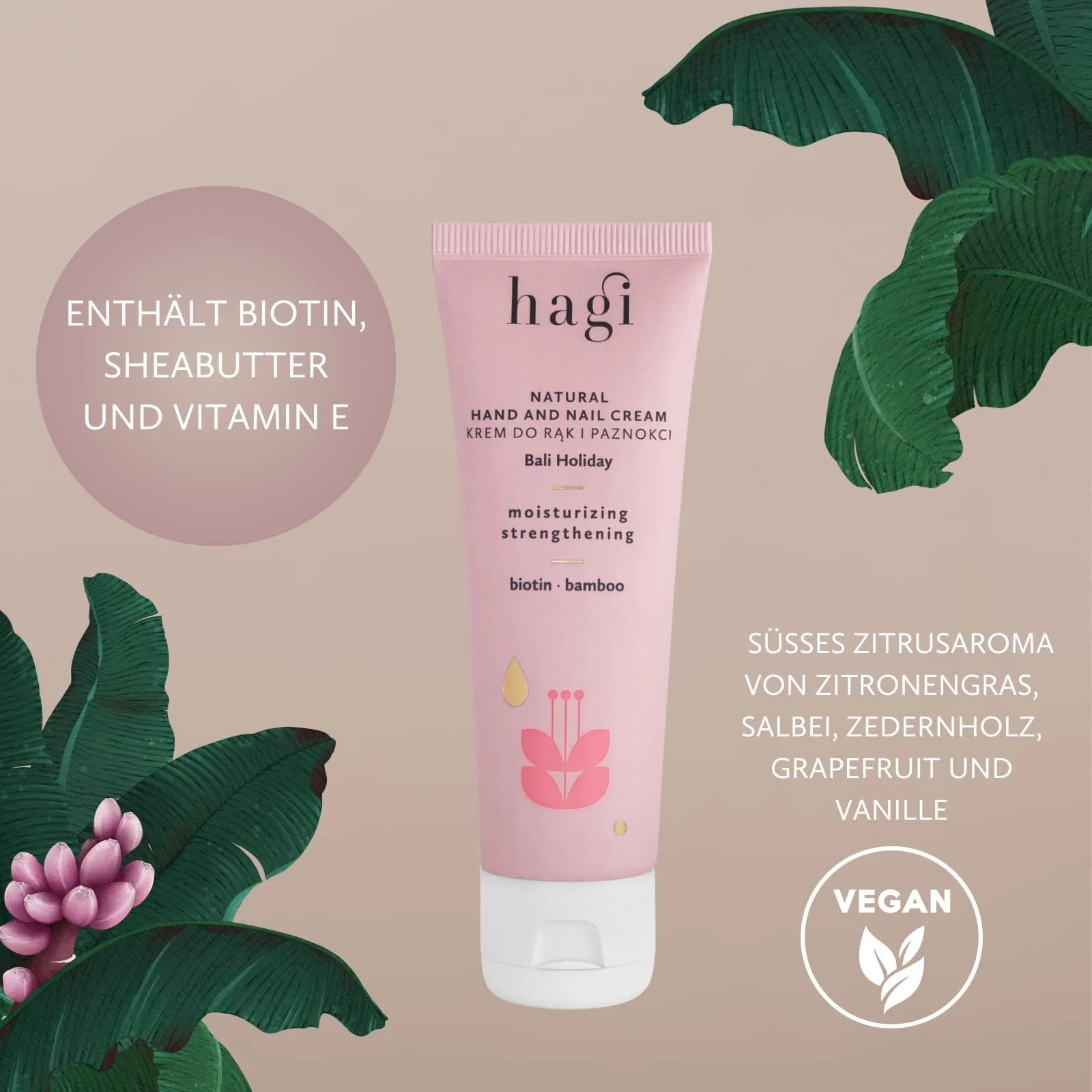 Крем для рук та нігтів Hagi Bali Holiday Натуральний з біотином, екстрактом огірка, 50 мл, фото №3 Крем для рук та нігтів Hagi Bali Holiday Натуральний з біотином, екстрактом огірка, 50 мл, фото №3